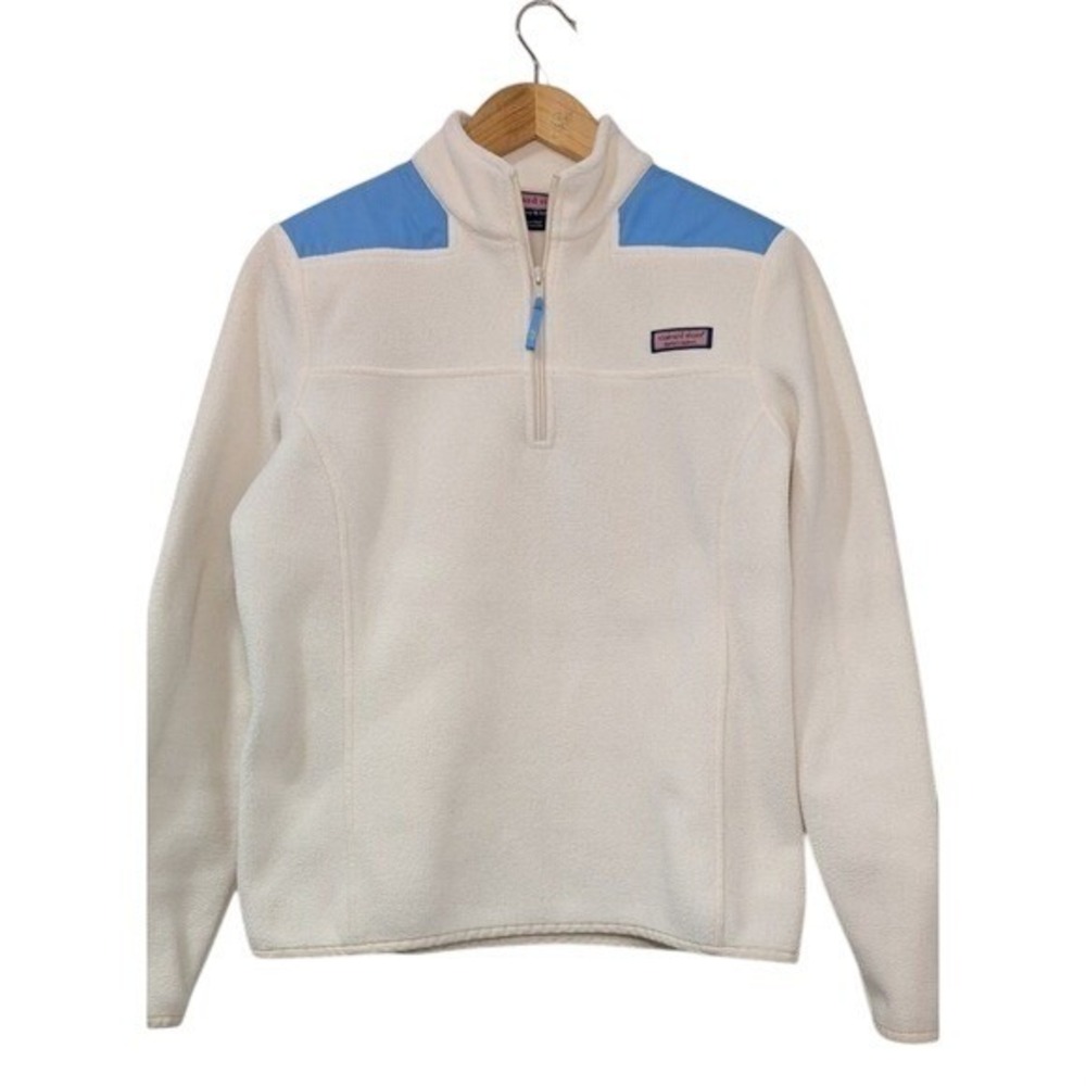Vineyard Vines Fleece 1/4 Zip Pullover Cream Blue Women's - Size XS/S‎ - Picture 2 of 8